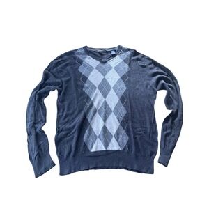 Vintage Northern Isles Sweater Men's Size XL Gray‎ Silk Cashmere Diamond Argyle
